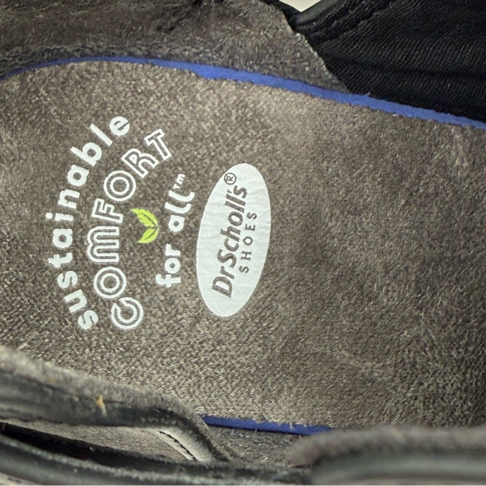 Dr. Scholl’s Literally Black Cutout Ankle Boots w/ Gold Buckle & Stacked Heel - Picture 11 of 16